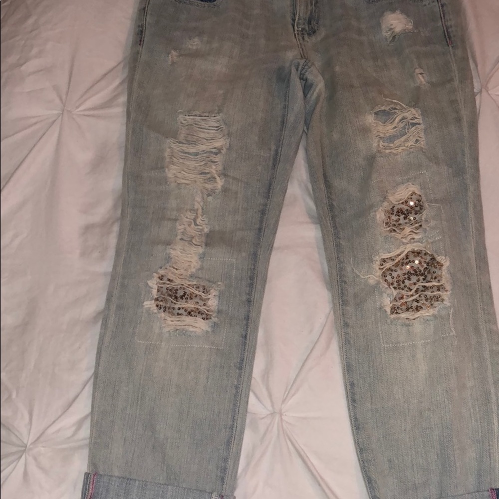 VS PINK limited edition destroyed sequins Jeans - Picture 2 of 2